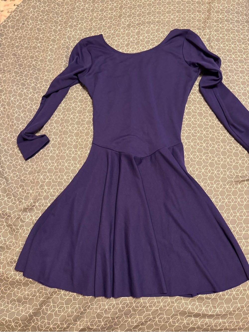 Elegant Purple Vintage 70’s Long-Sleeve Fit-and-Flare Dress